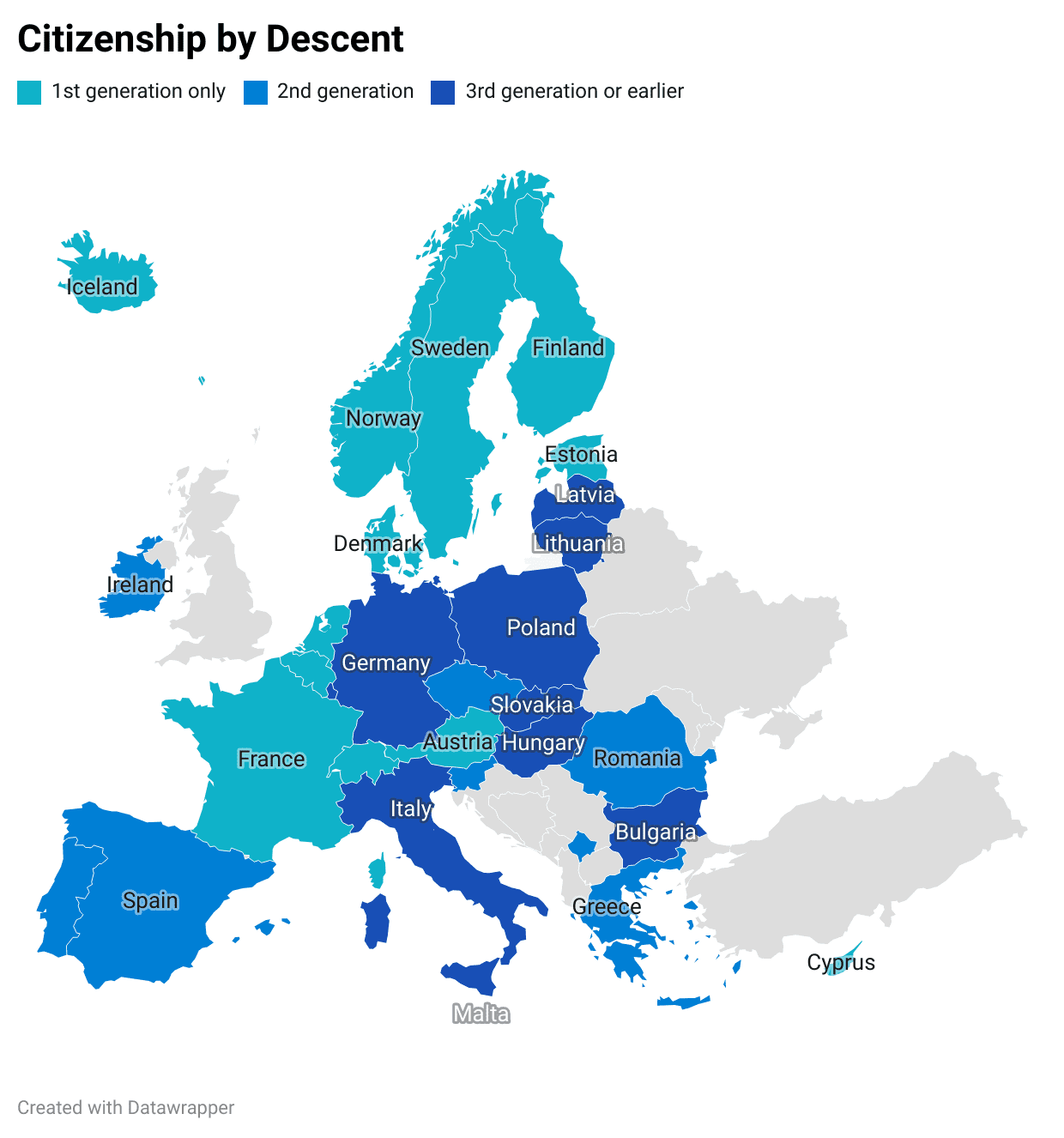 Map EU Citizenship by Descent