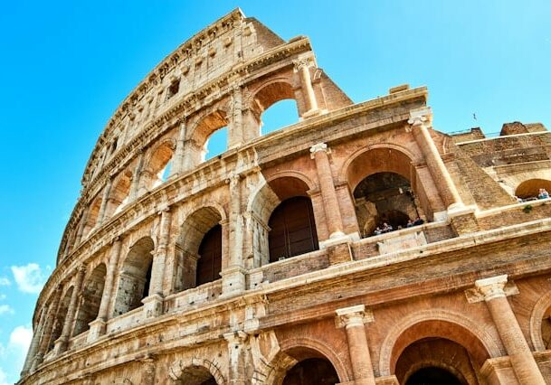 The Colosseum in Rome, Italy, with its ancient arches.