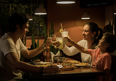 family eating in a restaurant